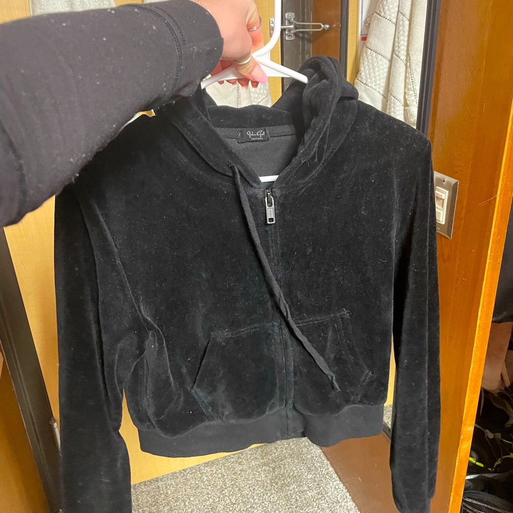 Brandy Melville velvet cropped zip up hoodie